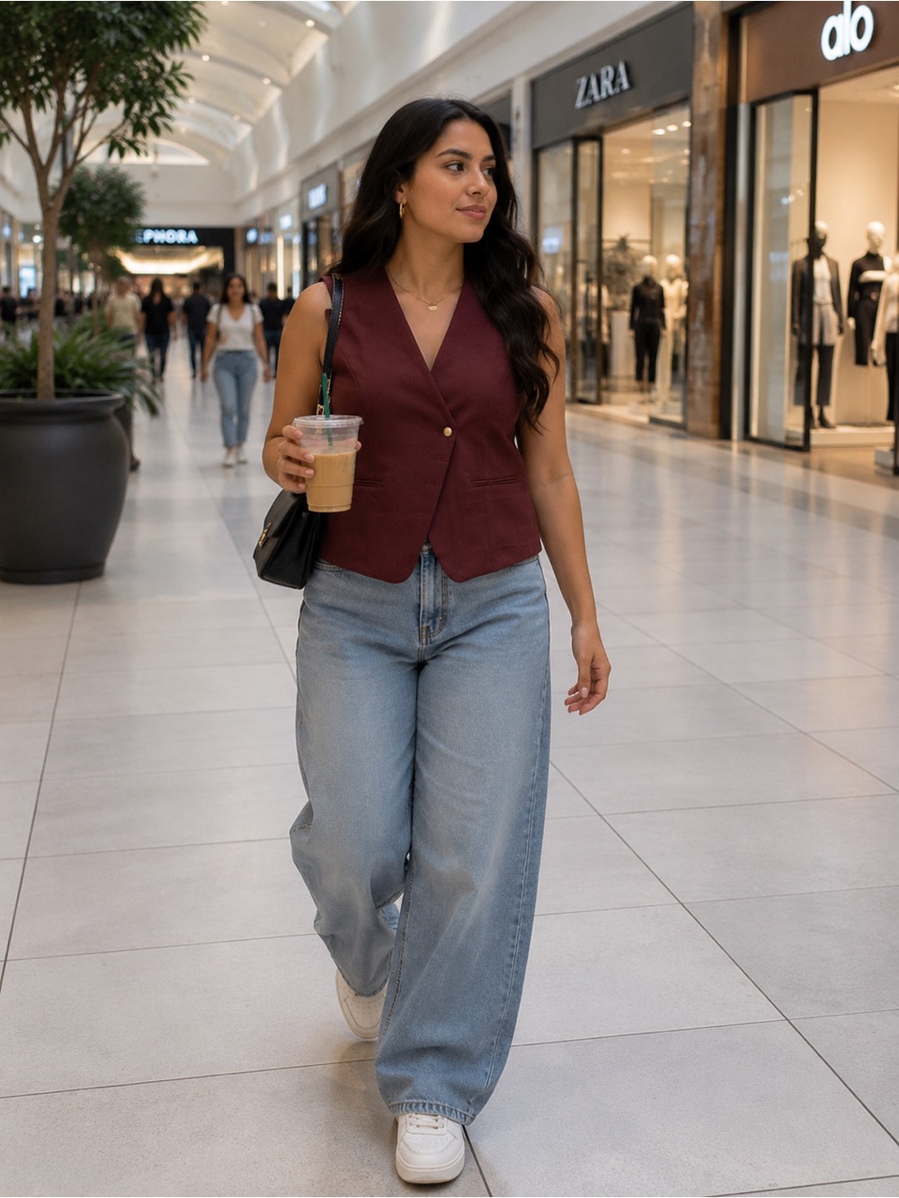 Women’s Burgundy V-Neck Tailored Vest